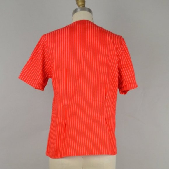 Vintage 1980s Red & White Striped Short Sleeve Button Down Shirt Small Medium - Picture 3 of 5